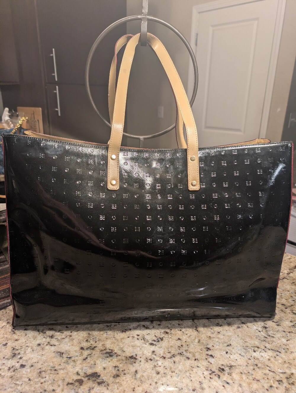 Arcadia Vintage Black Patent Leather Tote X-large